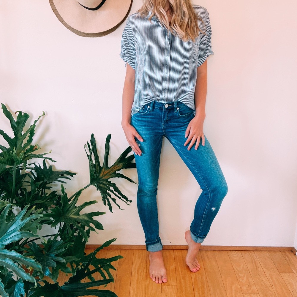 Medium wash distressed BlankNYC denim jeans